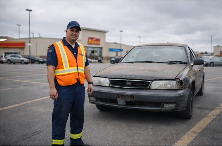 Old junk car sitting in a Calgary parking lot — Cash for Cars Calgary blog