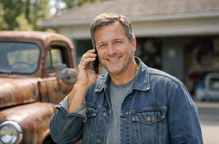Man calling Cash for Cars Calgary to get a free quote on his old car